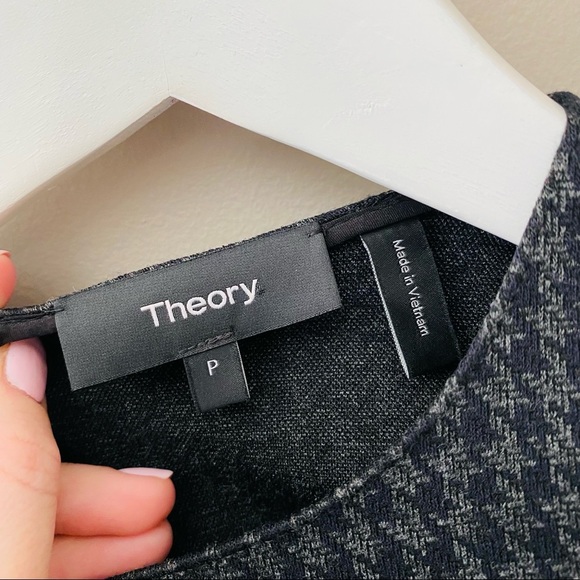 Theory Multi Houndstooth Fitted Half Sleeve Top Black Sz P - Picture 5 of 11